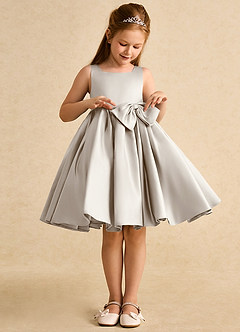 Azazie Jessie Flower Girl Dresses Frost A-Line Bow Matte Satin Dress image5