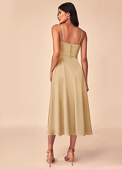Azazie Dottie Bridesmaid Dresses Gold A-Line Stretch Satin Dress image2