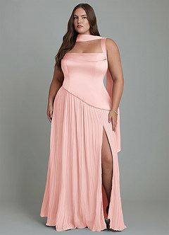 Azazie Stephanie Robes de demoiselle d'honneur Robe Trapèze en Satin extensible Plissé Rose Poudré image14