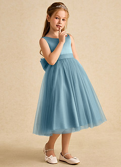 Azazie Winnie Flower Girl Dresses Moody Blue Ball-Gown Bow Tulle Dress image6