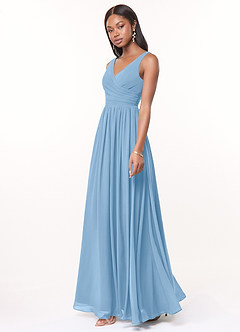 Azazie Keyla Bridesmaid Dresses Powder Blue A-Line V-Neck Pleated Chiffon Dress image3