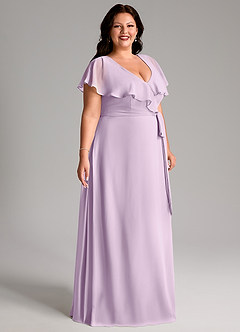 Azazie Lainey Bridesmaid Dresses Frosted Lilac A-Line with Pockets Chiffon Dress image11
