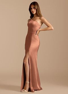 Azazie Trina Bridesmaid Dresses Bronzer A-Line One Shoulder Metallic Satin Dress image5