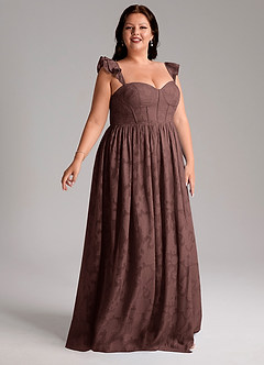 Azazie Denisse Suknie dla druhen Linia A Marszczony Kwiatowe wypalenie Do ziemi Sukienka image10