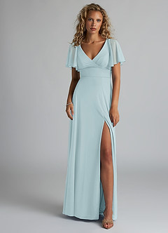 Azazie Induh Bridesmaid Dresses Mist A-Line Flutter V-neck Mesh Dress image2