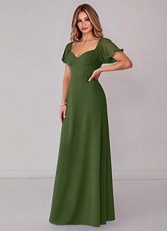 Azazie Fatima Bridesmaid Dresses Olive A-Line with Pockets Chiffon Dress image4