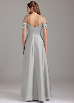 Azazie Marley Jurken voor bruidsmeisjes Converteerbaar Jurk van Stretch Satijn met A-Lijn Off the Shoulder Zilver image5