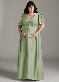 Azazie Verna vestidos de dama de honor de maternidad Vestido de Corte En A Volante Hasta el suelo Satén Elástico image13