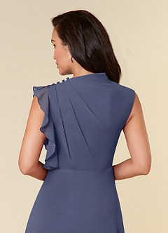 Azazie Narine Mère de la mariée Robes Robe Trapèze en Mousseline de soie Encolure haute plissée Bleu Orageux image10
