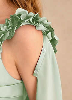 Azazie Rosita Junior Formal Robe Demoiselle D'honneur Fillette Robe Trapèze en Mat Satiné Plissée Vert Sauge image7