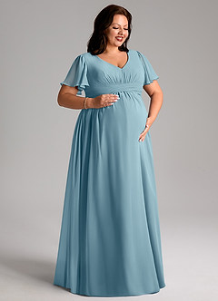 Azazie Verna vestidos de dama de honor de maternidad Vestido de Corte En A Cuello en V fruncido Hasta el suelo Gasa image10