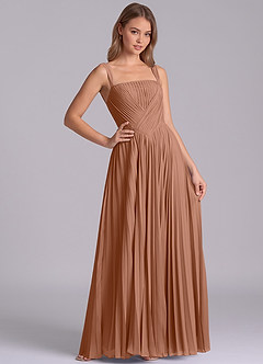 Azazie Mina Brautjungfernkleider A-Linie Plissee Chiffon Kleid Bronzer image6