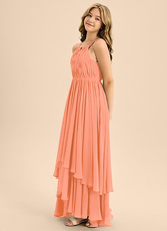 Azazie Elliora Junior A-Linie Plissee Chiffon Kleid Sonnenuntergang image6