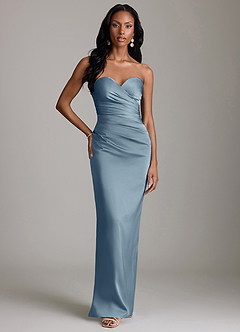 Azazie Jasmyn Bridesmaid Dresses Dusty Blue Sheath Strapless Stretch Satin Dress image6
