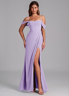 Azazie Johana Bridesmaid Dresses Lilac Mermaid Off the Shoulder Chiffon Convertible Dress image4