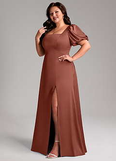 Azazie Fyona Bridesmaid Dresses Auburn A-Line Pleated Stretch Satin Dress image12