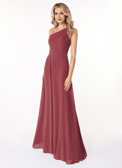 Azazie Dallas Bridesmaid Dresses Merlot A-Line One Shoulder Chiffon Dress image1