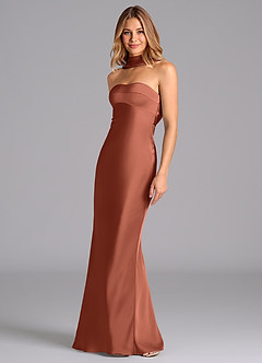 Azazie Lusinda Vestidos de damas de honor Vestido de Arcilla de Satén Elástico de Corte Sirena con Sin tirantes image1