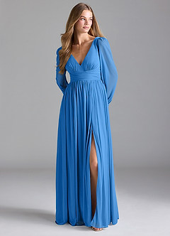 Azazie Norah Bridesmaid Dresses Blue Jay A-Line Mesh Dress image3