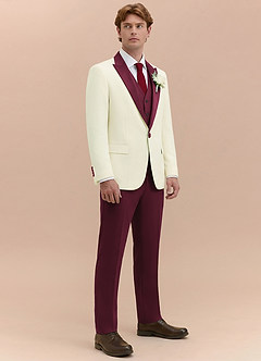 front Adrian Burgundy Shawl Lapel Structured Stretch Tuxedo Jacket