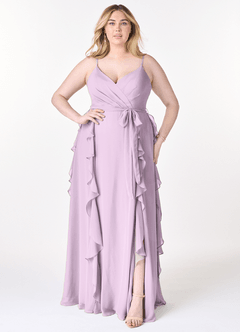 Azazie Peyton Bridesmaid Dresses Frosted Lilac A-Line Ruched Chiffon Dress image7