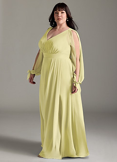 Azazie Matilda Bridesmaid Dresses Lemon Sorbet A-Line Long Sleeve Chiffon Dress image11