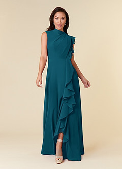 Azazie Narine Mother of the Bride Dresses Ink Blue A-Line High Neckline Pleated Chiffon Dress image3
