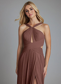 Azazie Hosanna Bridesmaid Dresses Espresso A-Line Pleated Chiffon Dress image4