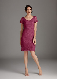 Azazie Lucilia Mother of the Bride Dresses Mulberry Sheath Lace Dress image3