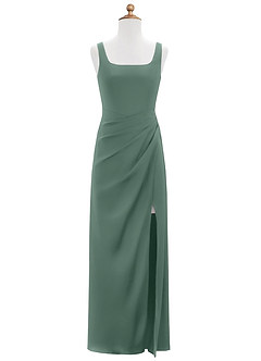 Azazie Mero Junior Vestido de Eucalipto de Satén Elástico de Sirena con Plisado image6