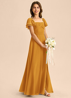 Azazie Azey Junior Butterscotch A-Line Ruched Chiffon Dress image6