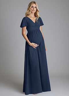 Azazie Verna Maternity Bridesmaid Dresses A-Line V-Neck Ruched Chiffon Floor-Length Dress image3