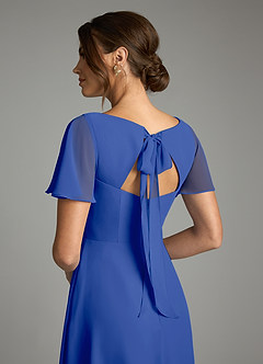 Azazie Kimber Bridesmaid Dresses Royal Blue A-Line Flounce Sleeve Chiffon Dress image8