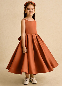 Azazie Babs Blumenmädchenkleider Ballkleid Plissee Matte Satin Kleid Gebranntes Orange image3