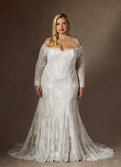 Azazie Katherine Wedding Dresses Diamond White Mermaid Off the Shoulder Tulle Dress image11