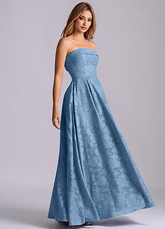 Azazie Lucienne Bridesmaid Dresses Steel Blue A-Line Strapless Floral Burnout Dress image1