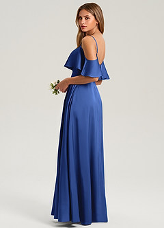 Azazie Jean Bridesmaid Dresses Royal Blue A-Line Off the Shoulder Stretch Satin Dress image4