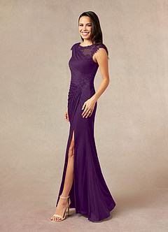 Azazie Oliniana Mother of the Bride Dresses Grape Mermaid Lace Mesh Dress image2