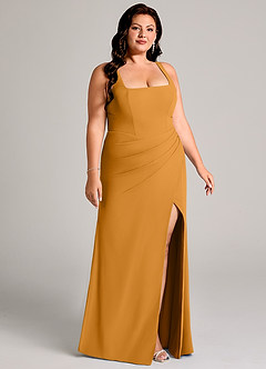 Azazie Mero Bridesmaid Dresses Butterscotch Sheath Pleated Chiffon Dress image13