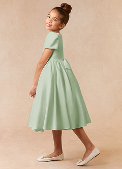 Azazie Anirra Flower Girl Dresses Dusty Sage Ball-Gown Pleated Matte Satin Dress image3