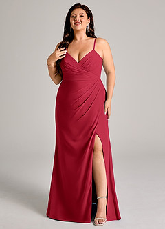Azazie Maci Bridesmaid Dresses Scarlet Sheath Pleated Chiffon Dress image8