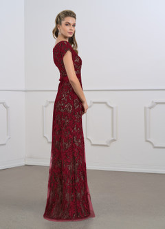 Azazie Dorit Mother of the Bride Dresses Burgundy Champagne Sheath Scoop Lace Dress image3