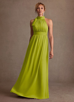 Azazie Antoinette Mother of the Bride Dresses Lemongrass A-Line Pleated Chiffon Dress image3