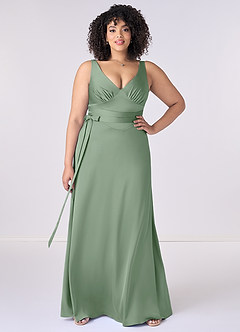 Barbie ♥ Azazie Bridesmaid Dresses V-Neck Empire Dropwaist Stretch Satin A-Line Dress image6