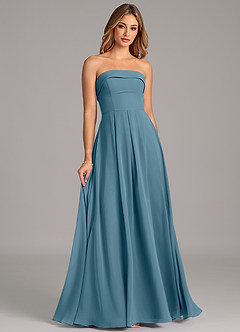 Azazie Lucienne 신부 들러리 드레스 A라인 스트랩리스 쉬폰 바닥 길이 드레스 image3