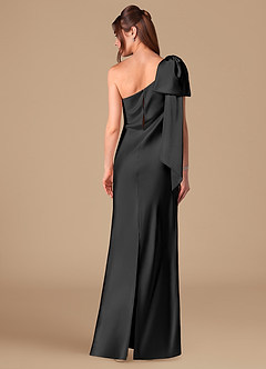 Azazie Capri Bridesmaid Dresses Black Sheath One Shoulder Metallic Satin Dress image4