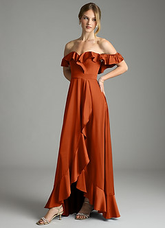 Azazie Lyra Bridesmaid Dresses Burnt Orange A-Line Off the Shoulder Stretch Satin Convertible Dress image7