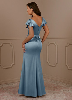 Azazie Roya Mother of the Bride Dresses Dusty Blue Mermaid V-Neck Pleated Stretch Satin Dress image3