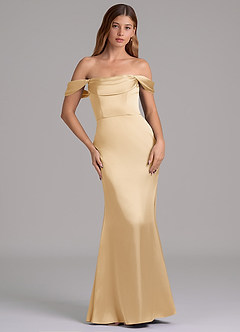 Azazie Miley 신부 들러리 드레스 인어 오프 더 숄더 스트레치 새틴 바닥 길이 드레스 image3