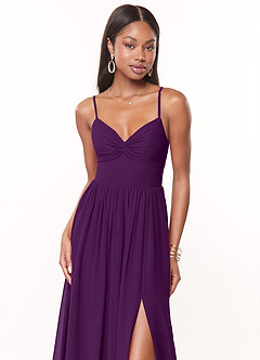 Azazie Zeya Bridesmaid Dresses Grape A-Line V-Neck Pleated Chiffon Dress image5